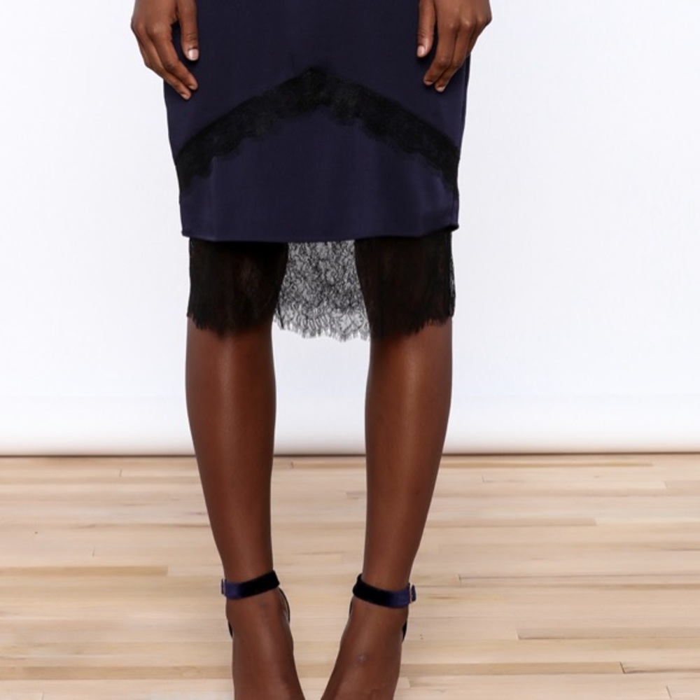 Adeptness Rae M midi blue black lace slip Dress - Picture 3 of 11